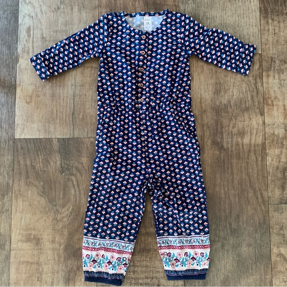 New without Tags Carters button front floral pattern long sleeve/pant romper